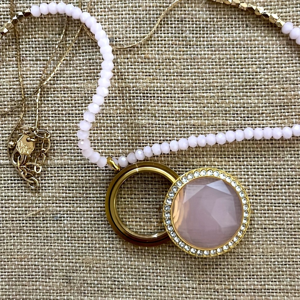 Origami Owl Blush Prism Twist Locket And Beaded Neckl… Gem